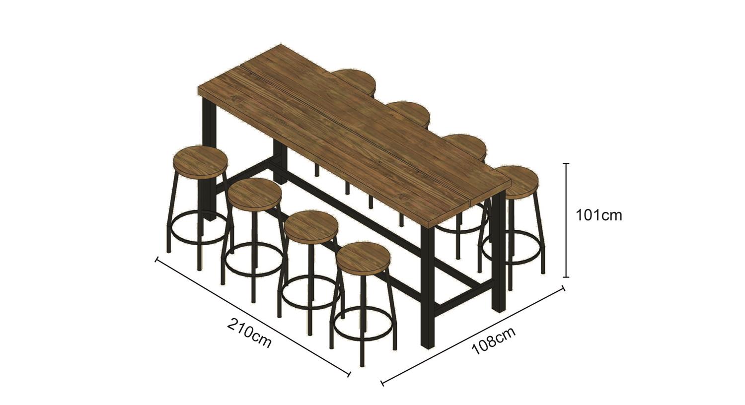 LIFE Gartenbar Canada Barset Canada Barhocker mit Nevada Bartisch 210x70 cm