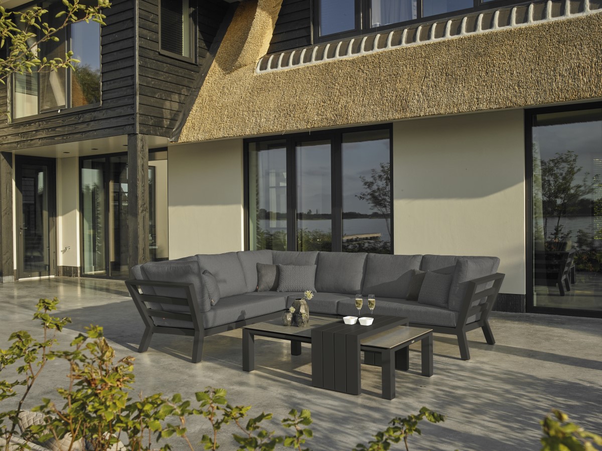 LIFE Loungeecke Set  TIMBER mit hoher Armlehne lava  inkl. All Weather Polster in Carbon