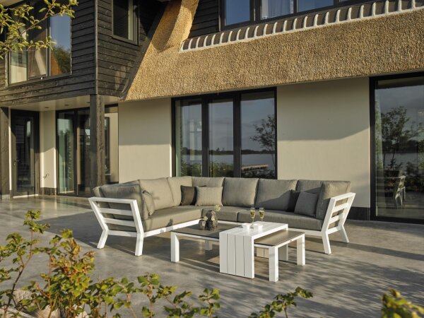 LIFE - Timber lounge weiß 2-Sitz Bank links hohe Armlehne Comforma steel