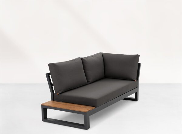 LIFE - Soho lounge lava/FSC robust Teak chaise longue rechts+Tisch KD Comforma basalt
