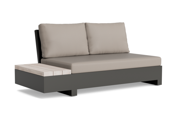 LIFE - Edge lounge lava/grau teak Bank mit Beistelltisch rechts KD All Weather khaki