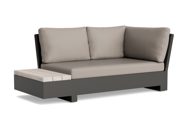 LIFE - Edge lounge lava/grau teak chaise longue mit Beistelltisch rechts KD All Weather khaki