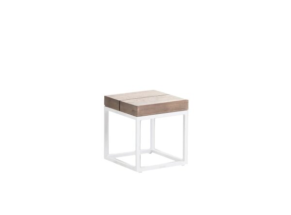 Life Gili Beistelltisch weiß 33x33x30 grauem teak 6cm
