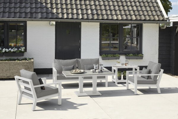 LIFE Loungesofa Set TIMBER weiss  inkl. Soltex-Polster in Mausgrau