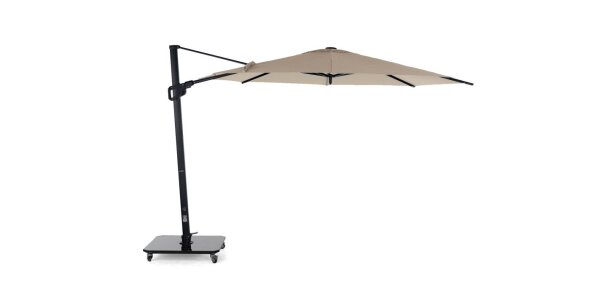 LIFE - Jasmijn Ampel-Sonnenschirm 350 rond lava/Comforma beige + Meran Schirmständer + Cover