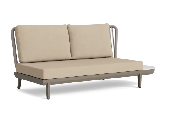 LIFE - Alpes lounge taupe/beach Rucore+/ivory Sinterstein 2-Sitz Bank links+Tisch Boucle sand