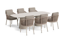Barcelona Esstisch 240x100 mit 6 Stühlen beige / ivory